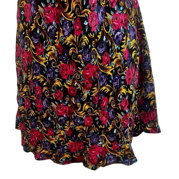 100% Silk Vintage Red & Purple Roses, Mini Length Slip Sundress, Size Medium NEW - Picture 4 of 8